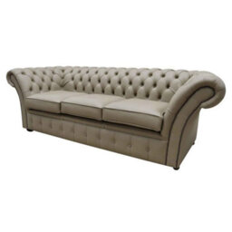 Chesterfield 3 Seater Sofa Shelly Pebble Real Leather In Balmoral Style - thumbnail 3