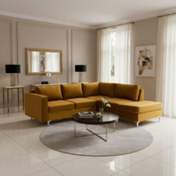 Orlando Velvet Living Room Corner Sofa Metal Legs Freestanding Upholstered Back 2355Cm 212Cm 85Cm Mustard Right