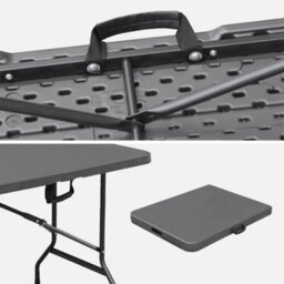 Sweeek - Folding Steel Reception Table With 2 Benches (Set Of 2) Charcoal Grey 180X69.5X73.5 Cm - Fiesta Set - thumbnail 6