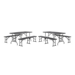 Sweeek - Folding Steel Reception Table With 2 Benches (Set Of 2) Charcoal Grey 180X69.5X73.5 Cm - Fiesta Set - thumbnail 2