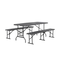 Sweeek - Folding Steel Reception Table With 2 Benches (Set Of 2) Charcoal Grey 180X69.5X73.5 Cm - Fiesta Set - thumbnail 4