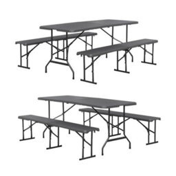Sweeek - Folding Steel Reception Table With 2 Benches (Set Of 2) Charcoal Grey 180X69.5X73.5 Cm - Fiesta Set - thumbnail 3