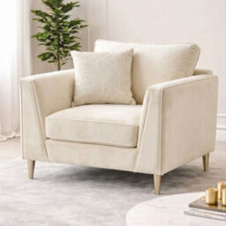 Stratus Interiors Elaine Velvet Fullback Elegant Sofa - Luxury Modern Upholstered Couch With Gold Legs - 1 Seater