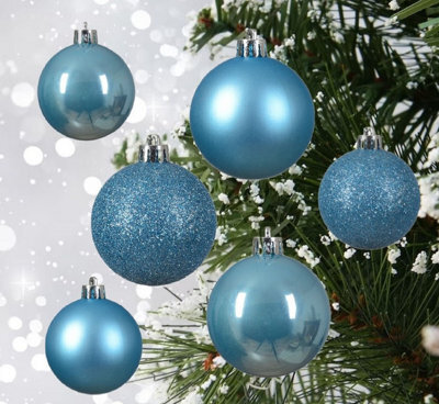 Decoris 30 Sugar Blue Baubles Assorted Shatterproof Christmas Tree Hanging Decs