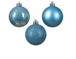 Decoris 30 Sugar Blue Baubles Assorted Shatterproof Christmas Tree Hanging Decs - thumbnail 3
