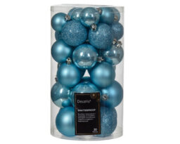 Decoris 30 Sugar Blue Baubles Assorted Shatterproof Christmas Tree Hanging Decs - thumbnail 2
