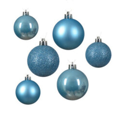 Decoris 30 Sugar Blue Baubles Assorted Shatterproof Christmas Tree Hanging Decs - thumbnail 5