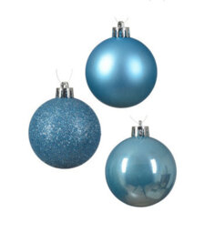 Decoris 30 Sugar Blue Baubles Assorted Shatterproof Christmas Tree Hanging Decs - thumbnail 4