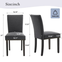 Dark Grey Soft Fabric Dining Chairs Set Of 2 With Upholstered Seat - thumbnail 2