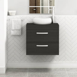 Royal Bathrooms Turin 800mm Wall Mounted Bathroom Vanity Unit With Sink 2 Drawer Hale Black & Milan Countertop Basin - thumbnail 1