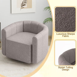 Gainoom Swivel Barrel Chair Modern Upholstered Sherpa Accent Chair Grey - thumbnail 7