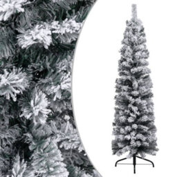 Berkfield Slim Artificial Christmas Tree With Flocked Snow Green 150 Cm Pvc