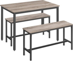 Songmics Vasagle Dining Table With 2 Benches, 3 Piece Set, Kitchen Table, 2 Benches, Steel Frame, Heather Greige And Ink Black - thumbnail 7