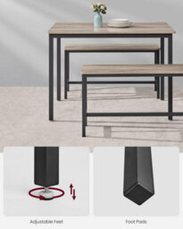 Songmics Vasagle Dining Table With 2 Benches, 3 Piece Set, Kitchen Table, 2 Benches, Steel Frame, Heather Greige And Ink Black - thumbnail 5