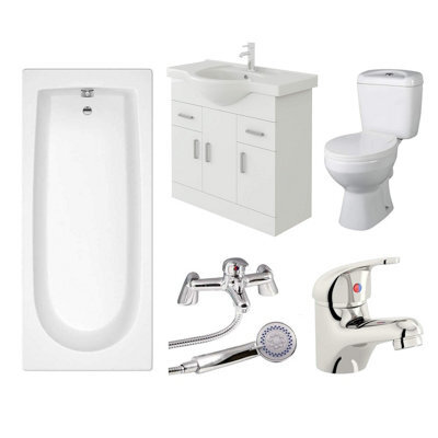 Veebath Rosina 1700mm Bath Vanity Unit, Toilet & Taps Bathroom Suite - image 1