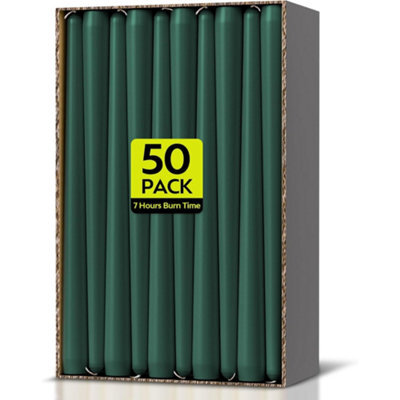 Taper Dinner Candles, Non-Drip Long Candles, 7 Hour Burn Time, Paraffin Wax, Cotton Wicks, Unscented, Green, 50 Pack - image 1