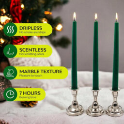 Taper Dinner Candles, Non-Drip Long Candles, 7 Hour Burn Time, Paraffin Wax, Cotton Wicks, Unscented, Green, 50 Pack - thumbnail 2