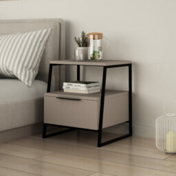 Decortie Pal Modern Bedside Table With Drawer Mocha Grey 45Cm Width Bedroom Furniture - thumbnail 1