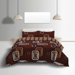 Duvet Cover And Pillowcase Set Geometric Square Design Polycotton Bed Linen Chocolate