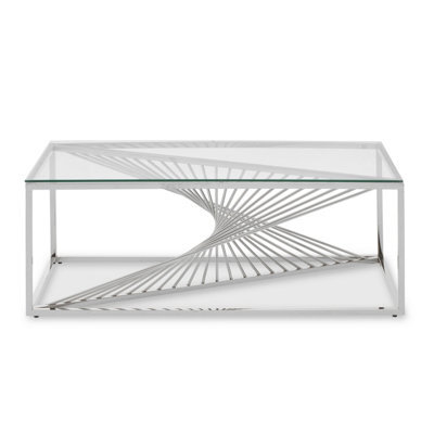 Orsina Coffee Table With Silver Finish Frame, Modern Coffee Table With Glass Top, Staircase Hallway Coffee Table - image 1