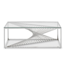 Orsina Coffee Table With Silver Finish Frame, Modern Coffee Table With Glass Top, Staircase Hallway Coffee Table