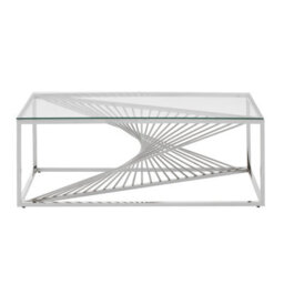 Orsina Coffee Table With Silver Finish Frame, Modern Coffee Table With Glass Top, Staircase Hallway Coffee Table - thumbnail 2