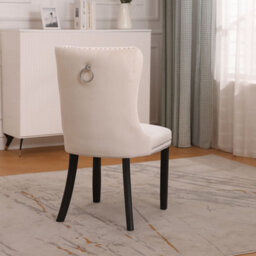 Neo Studded Natural Velvet Dining Chairs With Ring Knocker Detail X4 - thumbnail 5