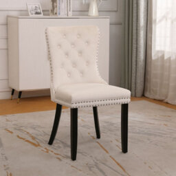 Neo Studded Natural Velvet Dining Chairs With Ring Knocker Detail X4 - thumbnail 4