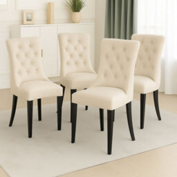 Neo Studded Natural Velvet Dining Chairs With Ring Knocker Detail X4 - thumbnail 2