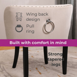 Neo Studded Natural Velvet Dining Chairs With Ring Knocker Detail X4 - thumbnail 9