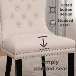 Neo Studded Natural Velvet Dining Chairs With Ring Knocker Detail X4 - thumbnail 8