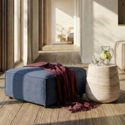 Wyld And Coco Element Dark Blue Corduroy Ottoman Footstool With Black Legs, 86 X 86 X 45 Cm - thumbnail 2