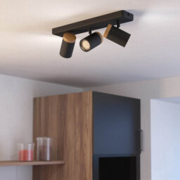 Eglo Consuma Steel And Wood 3-Light Bathroom Spotlight, Black And Brown