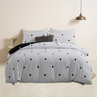 Bedlooms Black & White Dotted Printed Duvet Cover Set, Reversible & Hypoallergenic Bedding Pack, Double 200X200Cm - image 1