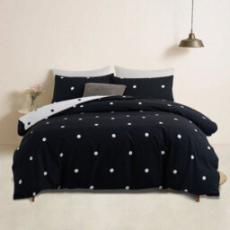 Bedlooms Black & White Dotted Printed Duvet Cover Set, Reversible & Hypoallergenic Bedding Pack, Double 200X200Cm - thumbnail 2