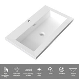 Sline 790mm Wall Mounted Bathroom Vanity Unit With Artificial Stone Basin,2 Soft Close Drawers For Storage,white,oak,flat Packed - thumbnail 3