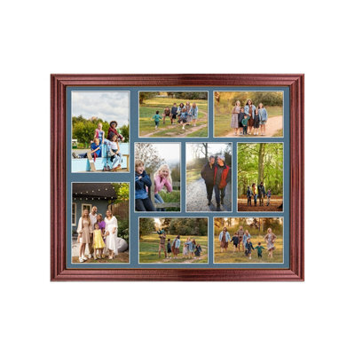 AK Frames 20X16 Rose Wood Classic Multi Photo Frame With Pompadour Mount - Holds 9 Apertures (2X) 7X5, (7X) 6X4 Photos - image 1