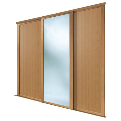 Spacepro Shaker Classic Panel Shaker Mirrored Oak Effect 3 Door Sliding Wardrobe Door Kit (H)2260mm (W)2220mm - image 1
