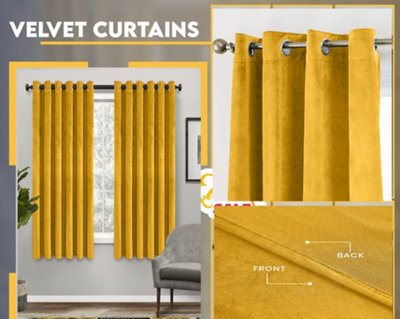 Ameha Ochre Crushed Blackout Velvet Curtain Luxury Bedroom Kitchen Window Curtains Pair 66'' X 54'' With 2 X Tie Backs - image 1
