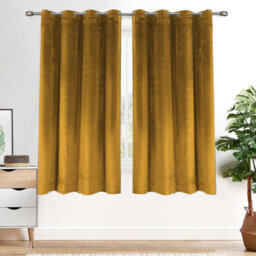 Ameha Ochre Crushed Blackout Velvet Curtain Luxury Bedroom Kitchen Window Curtains Pair 66'' X 54'' With 2 X Tie Backs - thumbnail 4