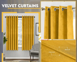 Ameha Ochre Crushed Blackout Velvet Curtain Luxury Bedroom Kitchen Window Curtains Pair 66'' X 54'' With 2 X Tie Backs
