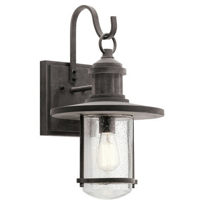 Outdoor Weathered Zinc Wall Light Lantern With Led Bulb E27 100W - Ip44 Rated