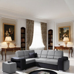 Wakiki Corner Sofa Bed With Two Ottomans Foam Wave Springs Wooden Frame Storage 260X96X190Cm Black And Grey Left