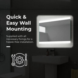 Ibathuk Averra Wall Mounted Led Illuminated Mirror, Modern Bathroom Mirrors With Touch Sensor & Demister Pad, 700 X 500mm - thumbnail 5