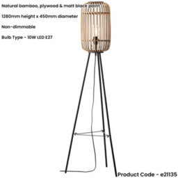 Loops Standing Floor & Table Lamp Set - Natural Bambo Open Framed Shade - Matt Black Base - thumbnail 3