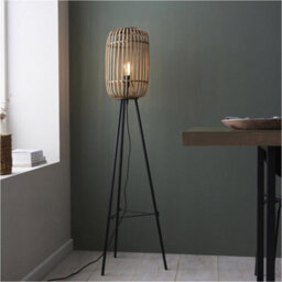 Loops Standing Floor & Table Lamp Set - Natural Bambo Open Framed Shade - Matt Black Base - thumbnail 4
