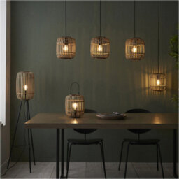 Loops Standing Floor & Table Lamp Set - Natural Bambo Open Framed Shade - Matt Black Base - thumbnail 9