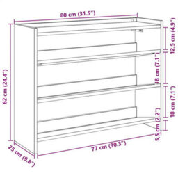 Berkfield Shoe Rack Artisan Oak 80X25X61.5 Cm Engineered Wood - thumbnail 9