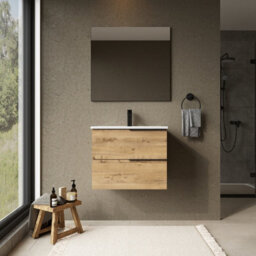 Banyetti Celtic 600mm Wall Hung Bathroom Vanity Unit With Athena Basin - Ostippo Oak - thumbnail 2