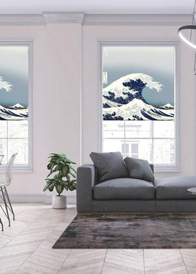 Lister Cartwright Hokusai Wave Design Blackout Roller Blinds Windows Blind ( 150 X 160 Cm) Child Safety Included - image 1